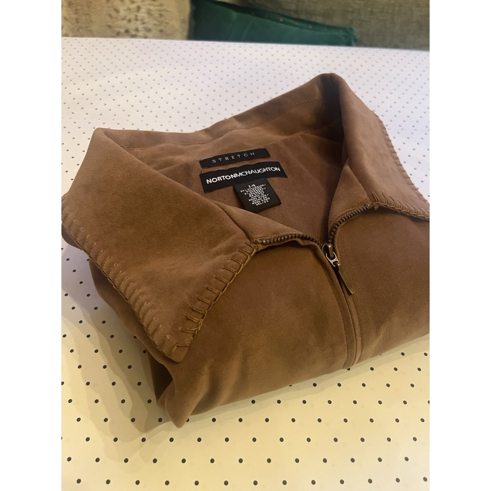 Norton McNaughton Faux Suede Jacket Brown Western Boho Size 14